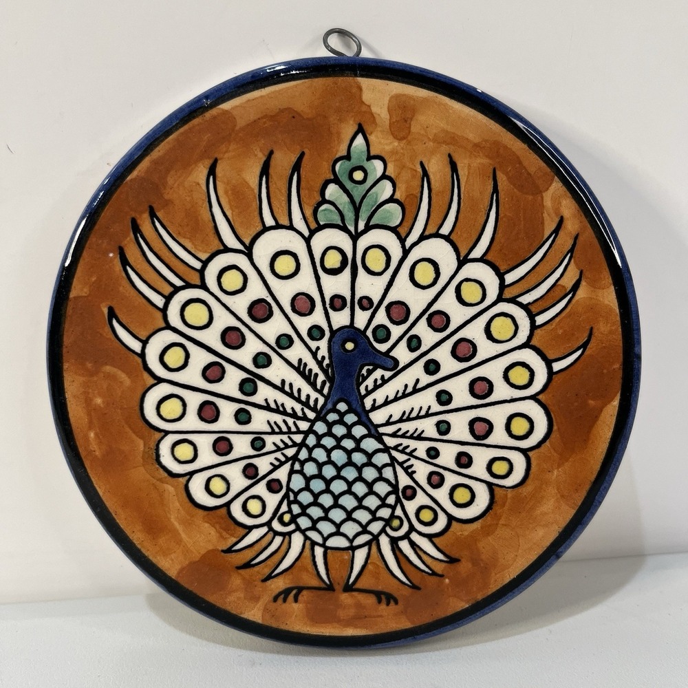 Vtg Peacock Jerusalem Old City‎ Plaque Ceramic Wall Plate Hand Painted Pottery